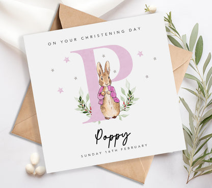 Pink Initial Christening Card