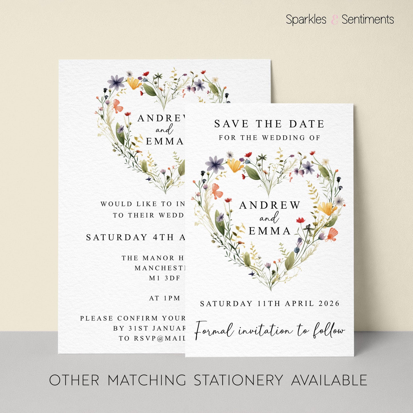 Wildflowers Heart Wedding Invitation