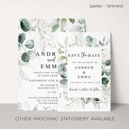 Green Eucalyptus Printed Wedding Invitation