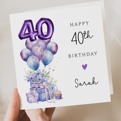 Purple 40th Birthday Card