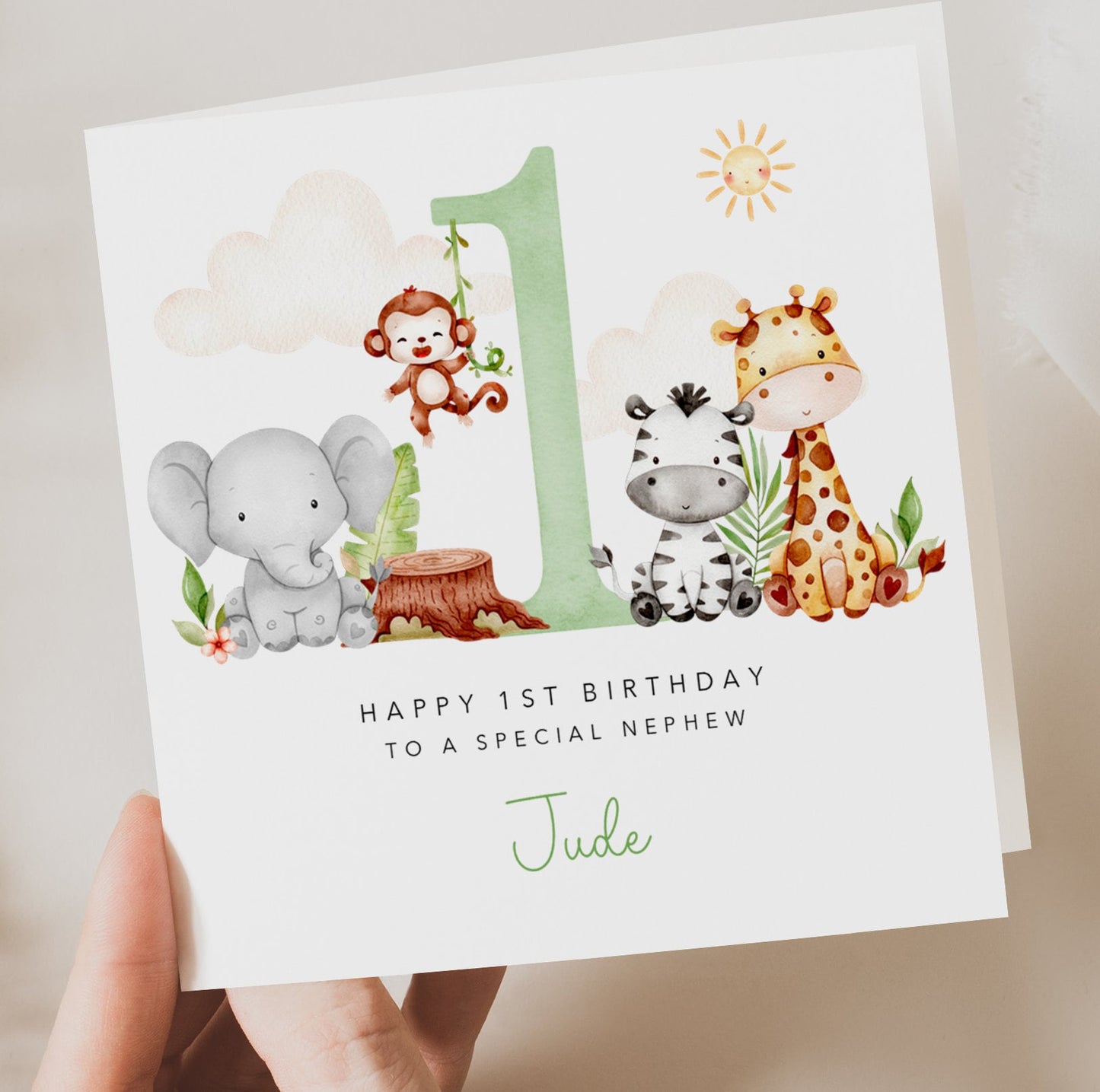 Green Safari Animals Birthday Card