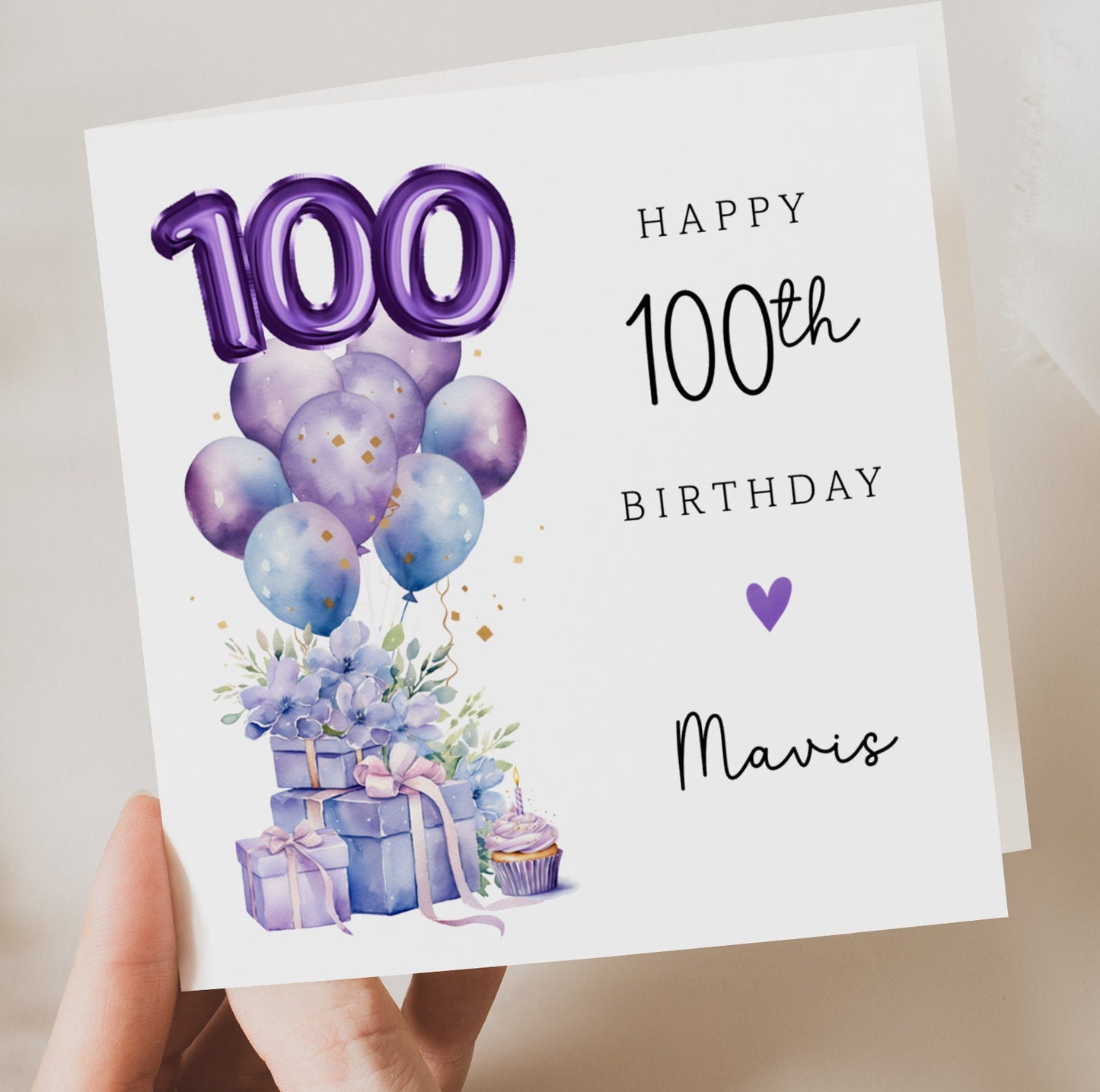 Purple 100th Birthday Card