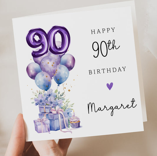 Purple 90th Birthday Card