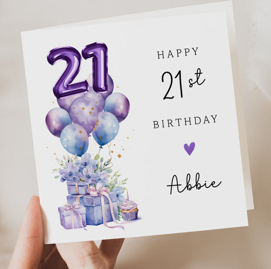 Purple 21st Birthday Card