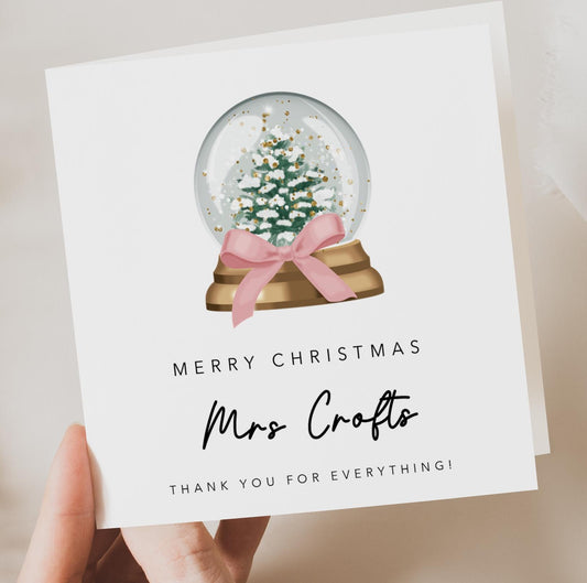 Personalised Teacher Christmas Card - Snowglobe