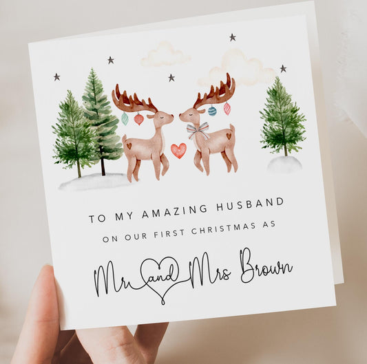 Personalised 1st Christmas as Mr & Mrs Christmas Card for Husband