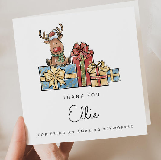 Personalised Keyworker Christmas Card - Reindeer