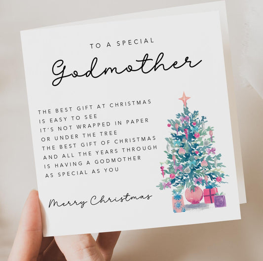 Godmother Christmas Card with Christmas Tree & Poem