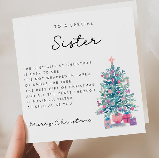 Sister Christmas Card with poem and Christmas Tree