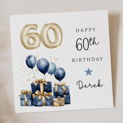 Blue and Gold 60th Birthday Card