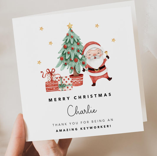 Personalised Keyworker Christmas Card - Santa