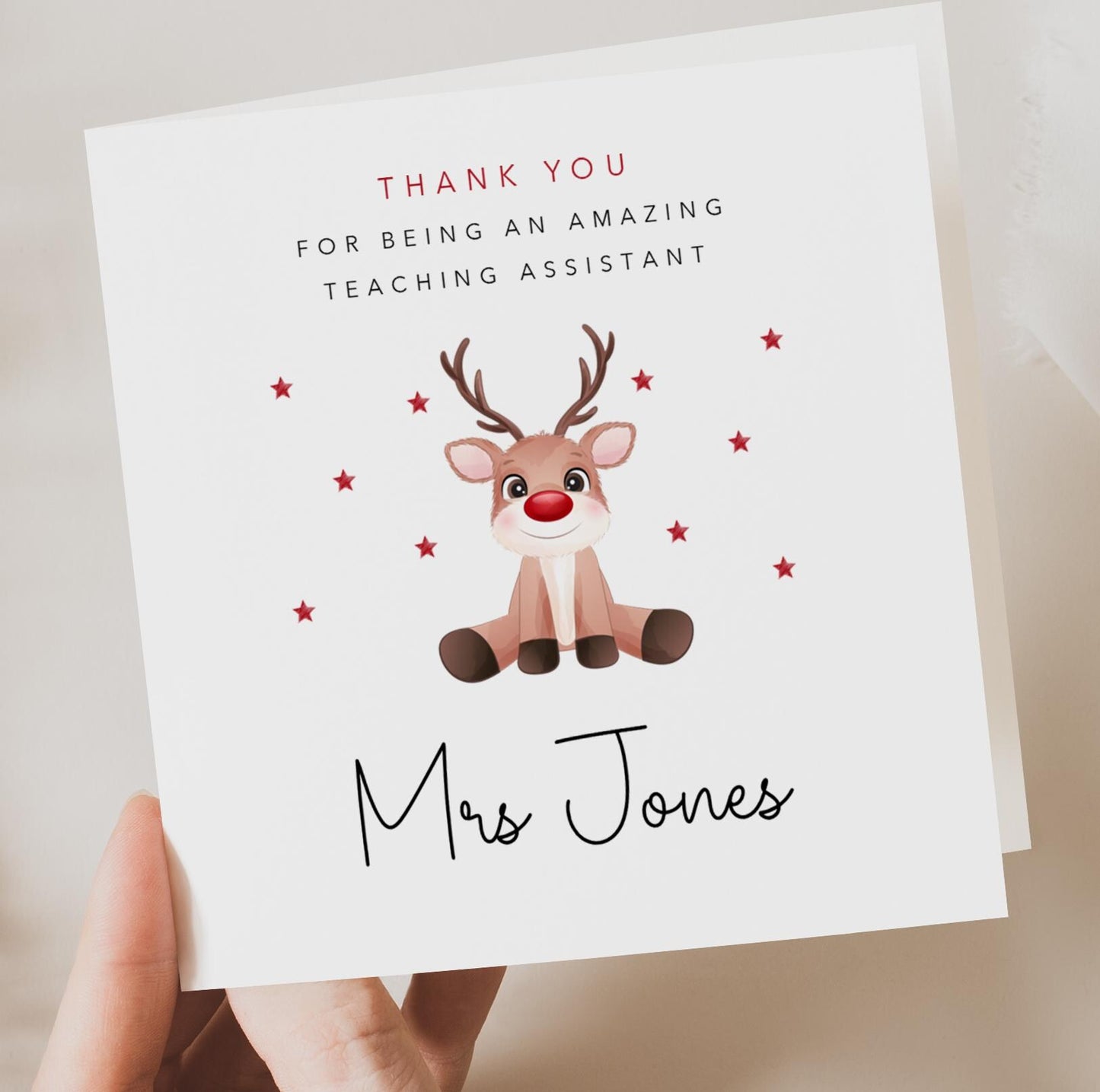 Personalised Teaching Assistant Christmas Card - Reindeer