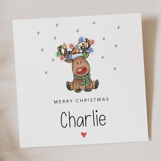 Reindeer personalised Christmas card