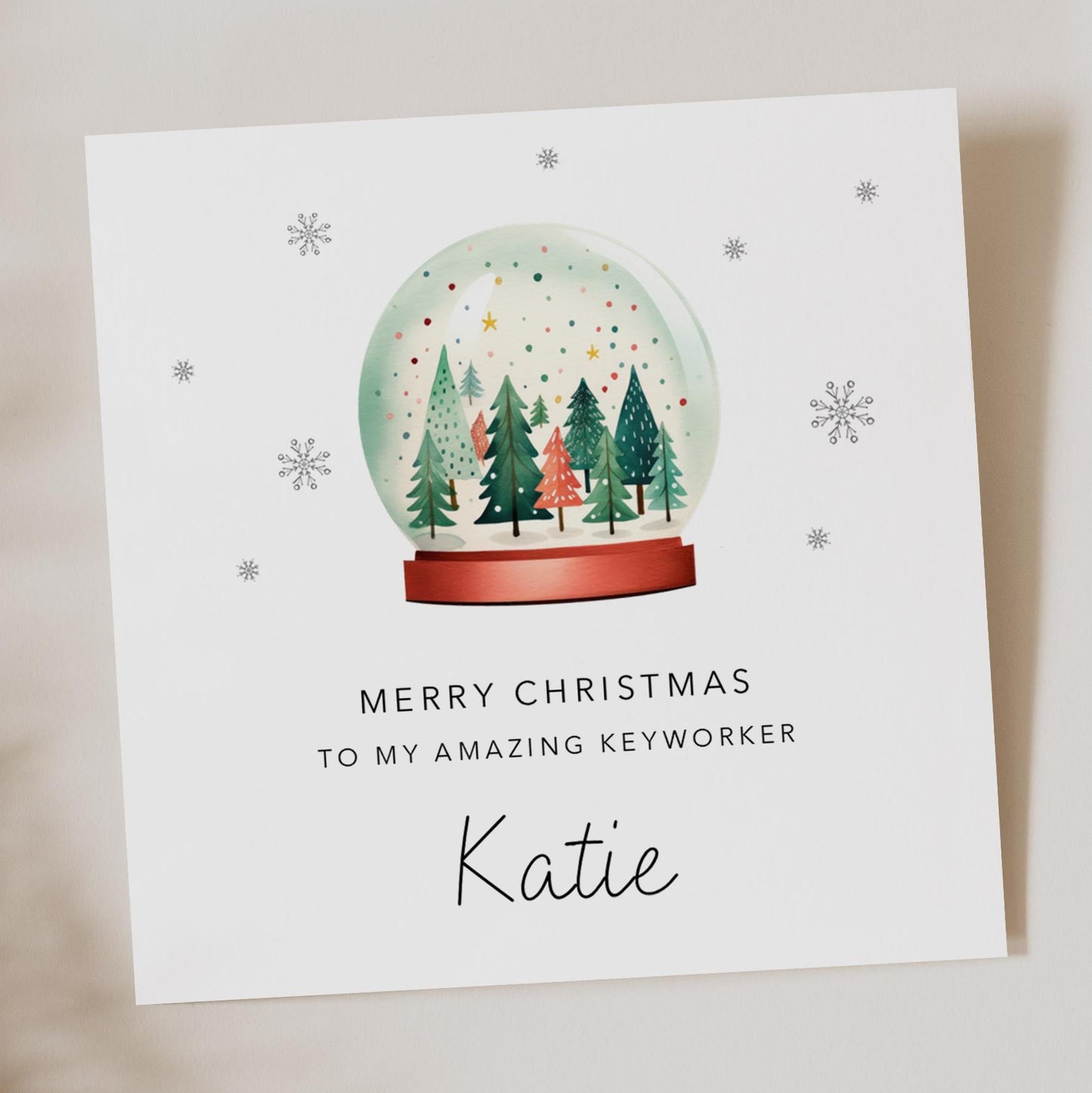 Personalised Nursery Keyworker Christmas Card - Snow Globe