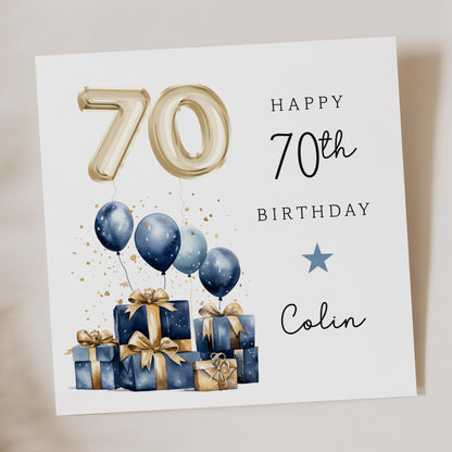 Blue and Gold 70th Birthday Card