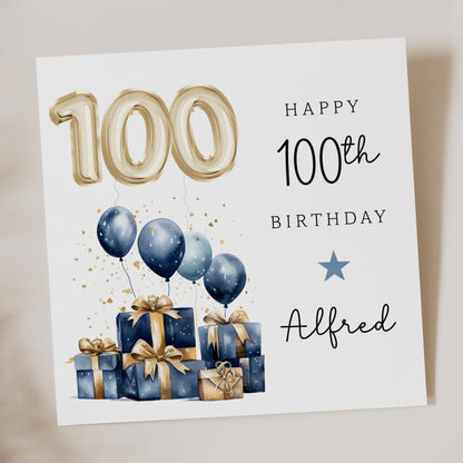 Blue and Gold 100th Birthday Card