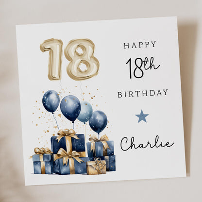 Blue and Gold 18th Birthday Card