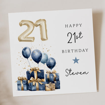 Blue and Gold 21st Birthday card