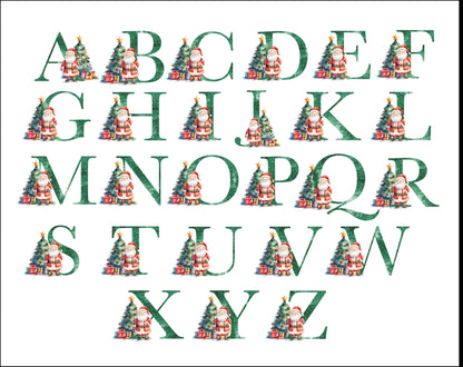 Green Initial Letter with Santa and Christmas Tree - Personalised Christmas Card