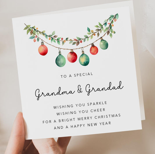 Grandma and Grandad Christmas Card - Red and Green Garland