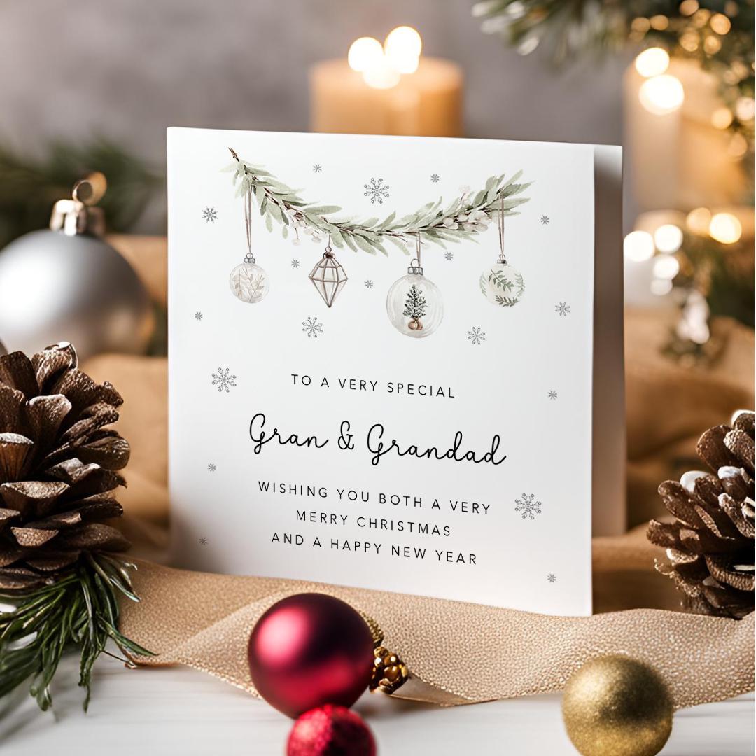 Gran and Grandad Christmas Card - Rustic green branch