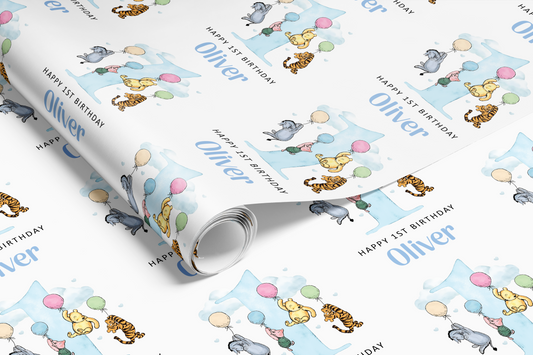 Personalised 1st Birthday Wrapping Paper/Gift Wrap - Blue