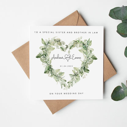 Personalised Sister and Brother in Law Wedding Card - Greenery Botanical