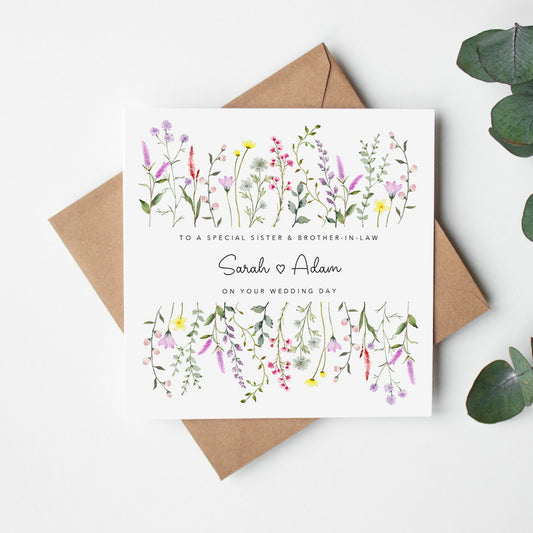 Personalised Sister and Brother in Law Wedding Card - Wild Flowers