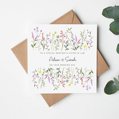 Personalised Brother and Sister in Law Wedding Card - Wild Flowers Frame