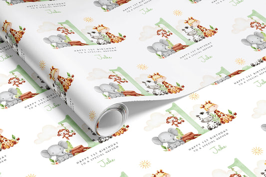 Green Safari Animals Personalised Gift Wrap