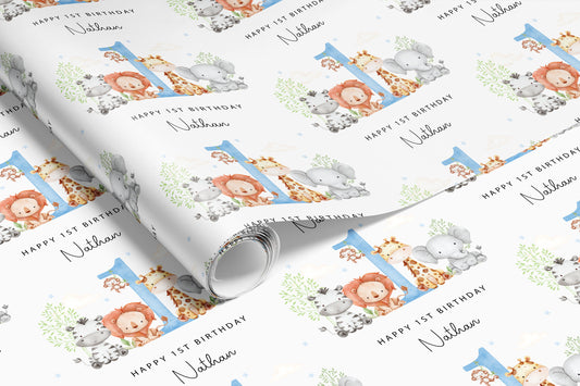 Blue Animals Personalised Gift Wrap